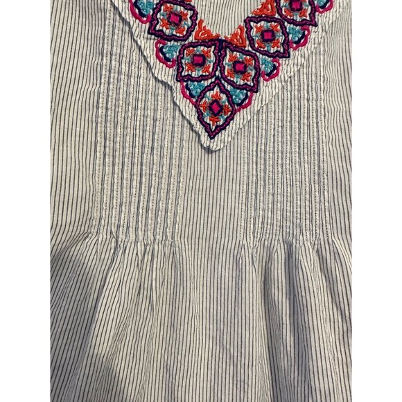Chicos Embroidered V-Neck Striped Tunic Top Womens Size 1/M/8 Cotton Blend 3/4 S - Picture 5 of 6